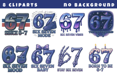 67 Trendy Chrome Meme Clipart, Six Seven PNG Bundle Product Image 1