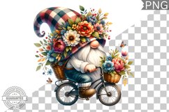 Floral Crown Gnome Rides A Bike Sublimation Clipart Design Product Image 1
