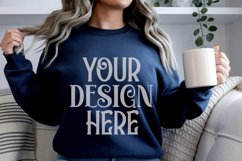 Gildan 18000 Navy Crewneck Sweatshirt Mockups,G180 Product Image 1
