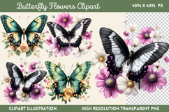 Butterfly Flowers Clipart PNG Product Image 1