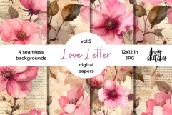 Love Letter Valentine Digital Paper Kit Rococo Patterns Product Image 1