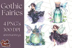 Gothic Fairy & Potion Clipart, Dark Fantasy PNG Printable Product Image 1