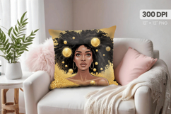 Afro Girl /Woman braided hair Pillow Design, Black Queen PNG Product Image 1
