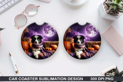 Halloween Dog Car Coaster Sublimation| Halloween Coaster PNG Product Image 1