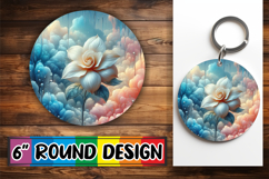 Whimsical Round Keychain Sublimation PNG, 3D Flower Product Image 1