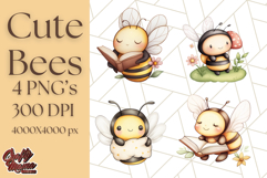 Adorable Bee Clipart PNG, Kawaii Bumblebee Illustrations Product Image 1