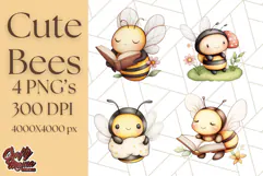 Adorable Bee Clipart PNG, Kawaii Bumblebee Illustrations Product Image 1