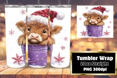Christmas Watercolor Cow Wrap - 20oz Festive Tumbler Design Product Image 1