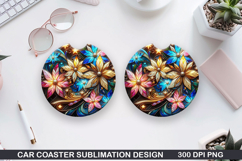 Flowers Car Coaster Sublimation|Christmas Coaster PNG Design Product Image 1