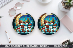 Snowman Car Coaster Sublimation|Christmas Coaster PNG Design Product Image 1