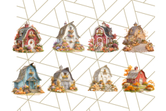 Fall Barn Clipart PNG With Pumpkins and Flowers, Autumn Png Product Image 7