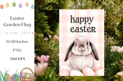 Pink Easter Garden Flag, Cartoon Easter Bunny Sublimation Product Image 1