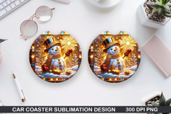 Snowman Car Coaster Sublimation|Christmas Coaster PNG Design Product Image 1