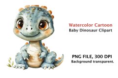 Watercolor Cartoon Baby Dinosaur Clipart png, Watercolor Product Image 1
