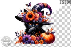 Halloween Cat Flowers Sublimation - Clipart PNG Design Product Image 1