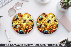 Flower Car Coaster Sublimation| Summer Coaster PNG Design Product Image 1