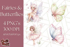 Pastel Fairies and Butterflies PNG, Spring Fantasy Clipart Product Image 1