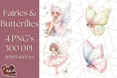 Pastel Fairies and Butterflies PNG, Spring Fantasy Clipart Product Image 1