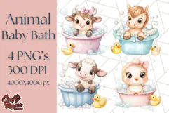 Farm Animal Babies in Bubble Bath PNG, Nursery Clipart Product Image 1