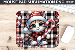 Watercolor Cat Mouse Pad Sublimation - Christmas PNG Design Product Image 1