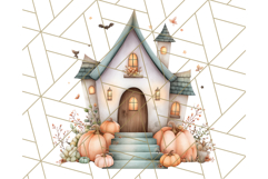 Watercolor Halloween Cottage Clipart, Ghosts &amp; Pumpkins Png Product Image 3