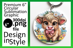 Stylish Round Design Keychain Artwork , Cute Cow Product Image 1