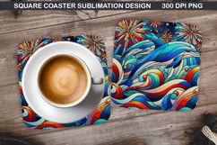 Dolphin Coaster Sublimation, 4th Of July Coaster PNG Design Product Image 1