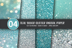 Teal Silver Glitter Digital Paper Product Image 1