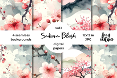 Sakura Blush Digital Paper Watercolor Seamless Pattern Product Image 1