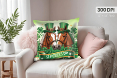 Irish St Patrick’s Day Lucky Horses Pillow PNG Sublimation D Product Image 1