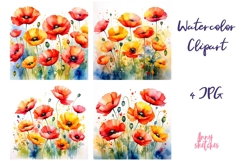 4 California Poppy Watercolor Clipart Poppy Clip Art Product Image 1