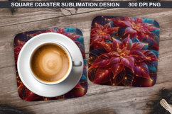 Poinsettias Coaster Sublimation, Christmas Coaster PNG Product Image 1
