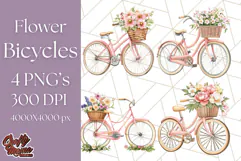 Bicycle with Flowers PNG, Pastel Spring Floral Bike Clipart Product Image 1