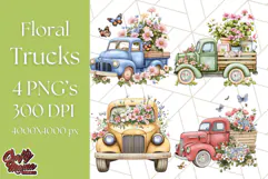 Floral Farm Truck Clipart, Cottagecore Country Truck Png Product Image 1