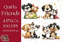 Dog and Cat Friends PNG, Cute Pet Clipart, Funny Animal Art Product Image 1
