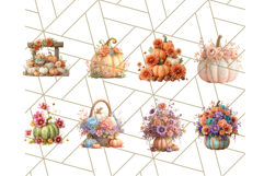 Pumpkin Clipart with Fall Flowers PNG Autumn Illustration Product Image 7