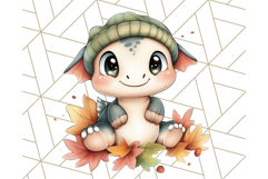 Fall Dinosaur PNG Clipart with Autumn Elements, Cute Dino Product Image 3