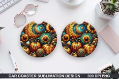 Pumpkin Car Coaster Sublimation| Halloween Coaster PNG Product Image 1