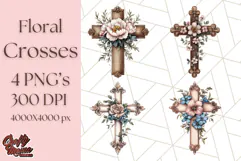 Faith Cross PNG with Flowers, Watercolor Religious Art Print Product Image 1