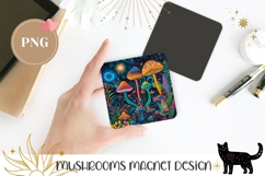 Neon Mushrooms Magnet Print, Night Forest Fridge Magnet PNG Product Image 1
