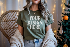 Bella Canvas 3001 Red Christmas Shirt Mockup, Trandy mockup Product Image 1