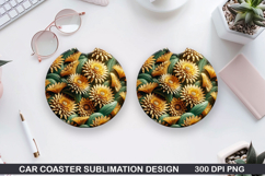 Flowers Car Coaster Sublimation| Flowers Coaster PNG Design Product Image 1