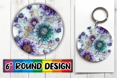 Summer Bloom Glitter Round Design Sublimation Keychain PNG Product Image 1