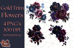Gothic Floral PNG, Dark Aesthetic Flowers Clipart Print Product Image 1