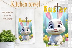 Easter bunny sublimation kitchen tea towel | Easter png Product Image 1