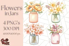 Flowers in Glass Jars PNG, Rustic Floral Watercolor Clipart Product Image 1