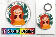 Graceful Woman Round Design with Flowers PNG Product Image 1