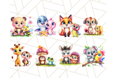 Cute Animal Friends Clipart PNG, Bright Spring Animal Duo Product Image 3
