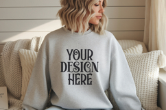 Ash Gildan 18000 Sweatshirt Mockup,G18000 Crewneck Sweatshir Product Image 1