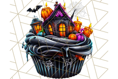 Halloween Cupcake PNG Clipart with Witch Hats and Ghosts Product Image 3